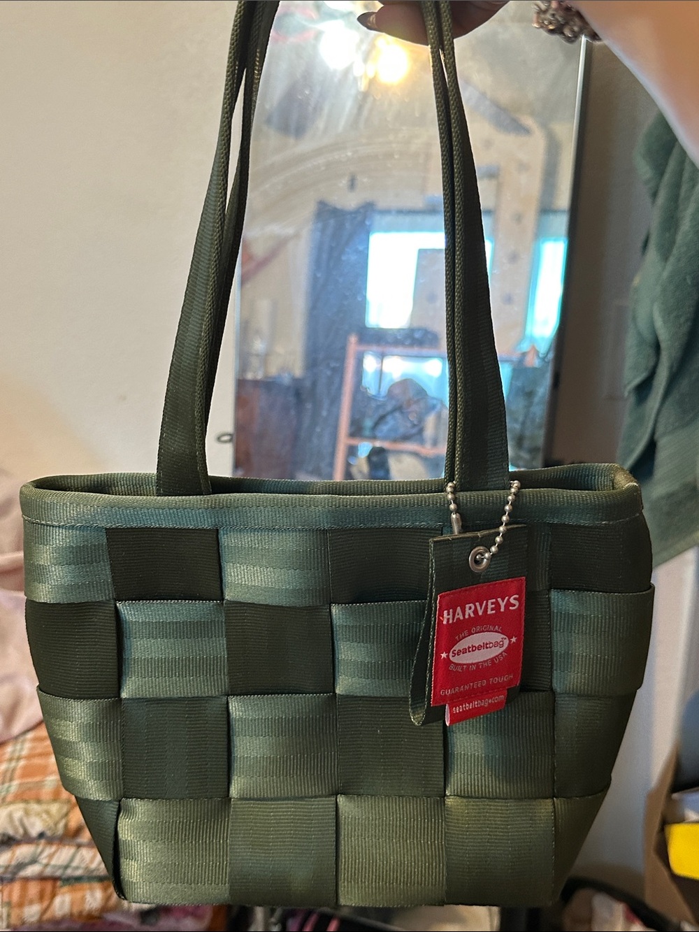 Harveys Olive Green Woven Seatbelt Tote